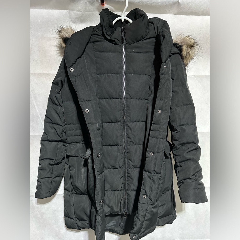 Eddie Bauer Women's Sz M Down Filled Puffer Jacket Coat Black Parka Fur Hood - Picture 2 of 7